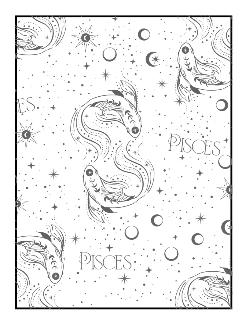 Pisces Colouring Book for Adults | 20 Dreamy Zodiac & Astrology Colouring Pages for Stress Relief product image (2)