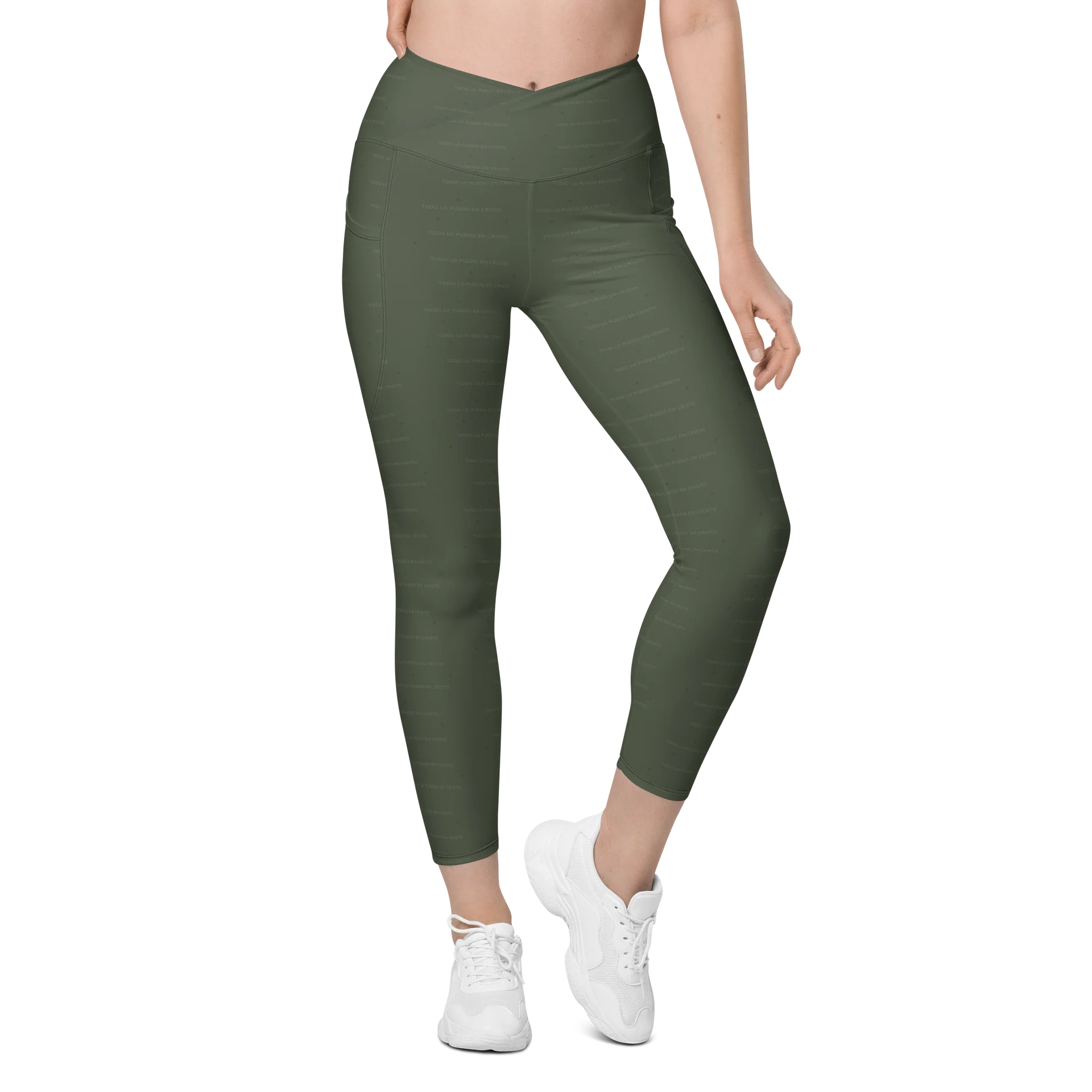 Crossover Leggings with Pockets — Women Who Lift (Olive) product image (1)