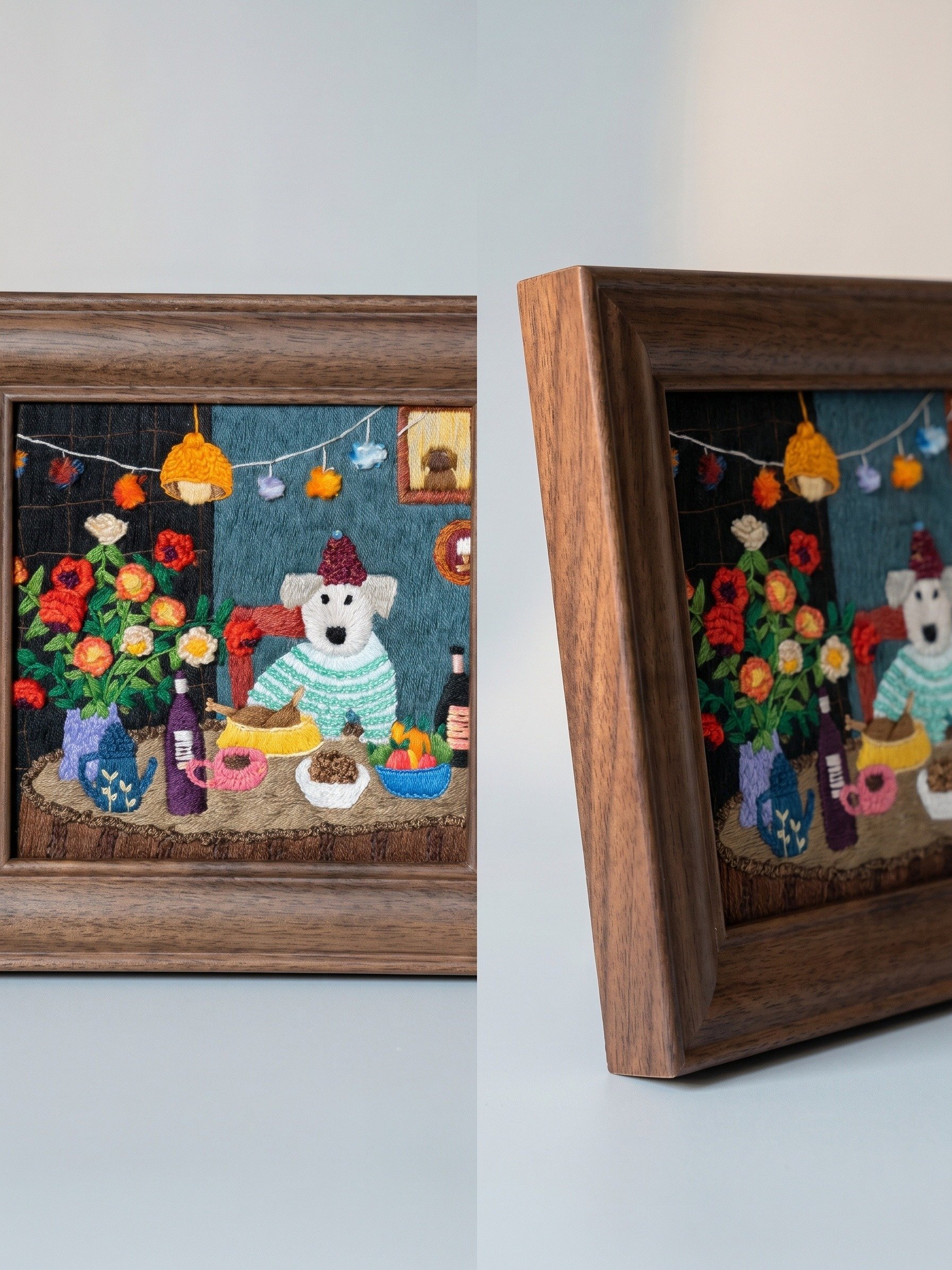 Sunday Pastry Ritual Dog Embroidery Art Ready to Display Victorian Dining Room Decor product image (5)