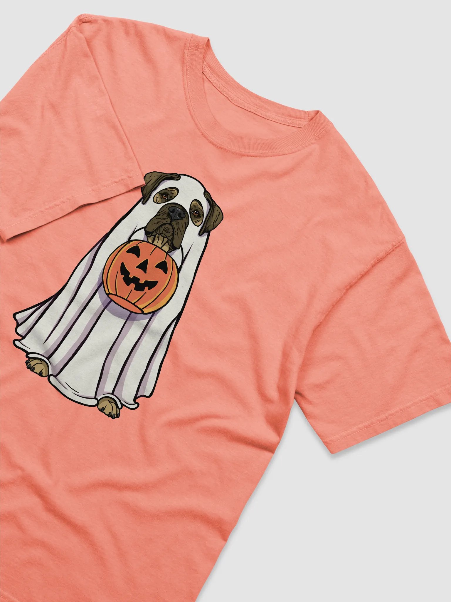Funny Halloween Bullmastiff T-Shirt | Funny Bullmastiff Wearing a Ghost Costume and Holding a Pumpkin Basket product image (6)