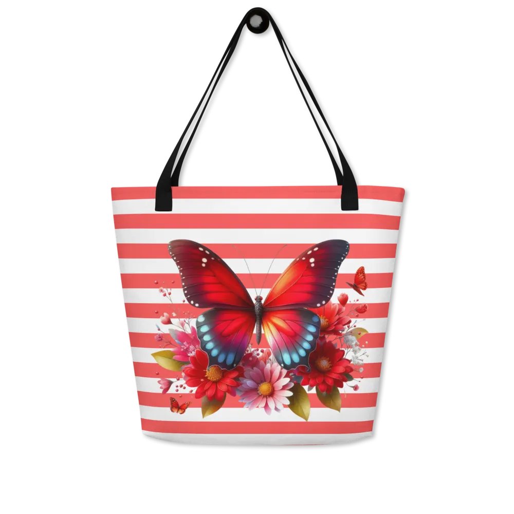 Vibrant Butterfly Paradise Red Stripped Tote Bag product image (6)