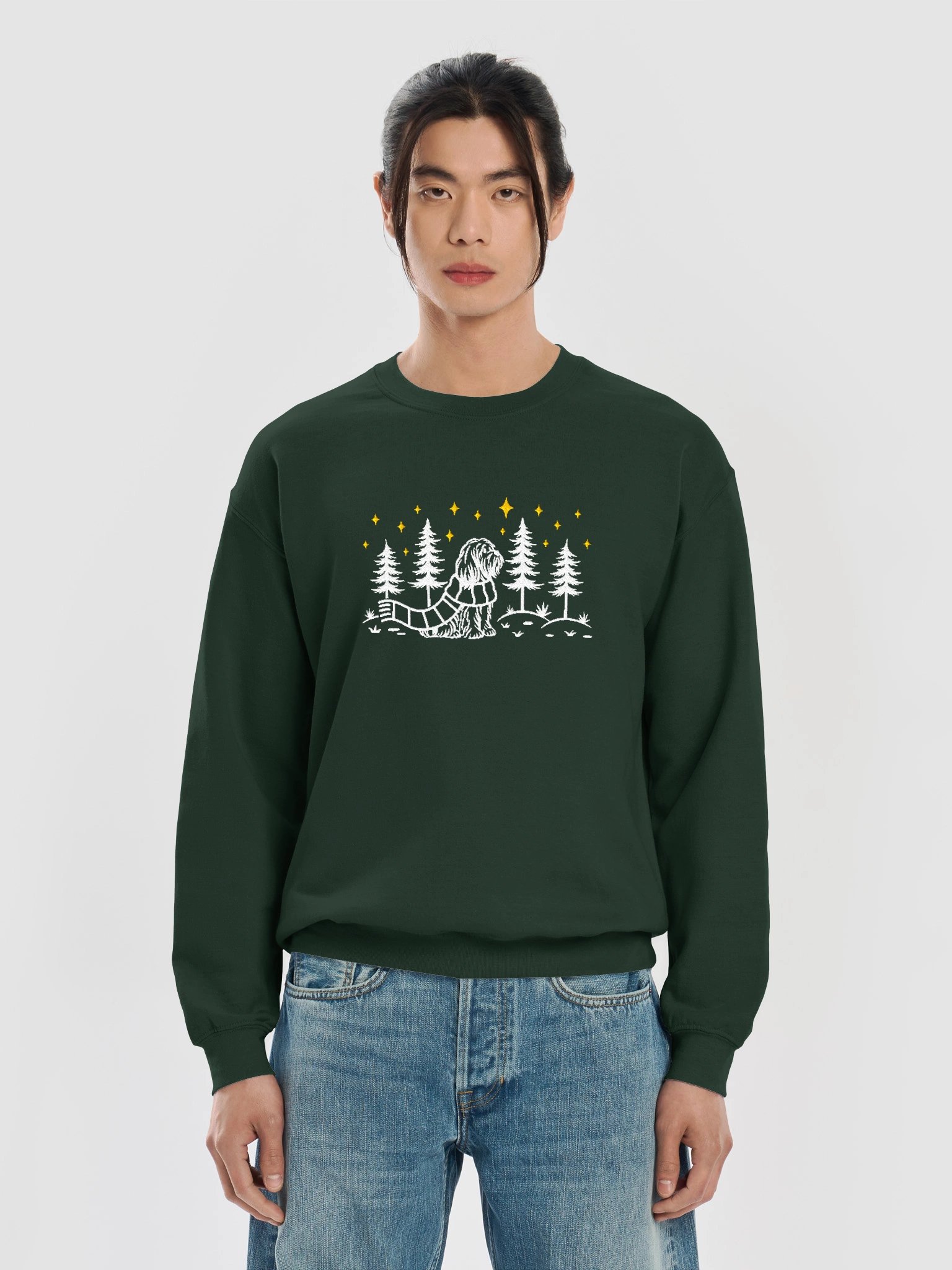 Lhasa Apso Winter/Christmas Line Art Design Embroidered Sweatshirt product image (21)