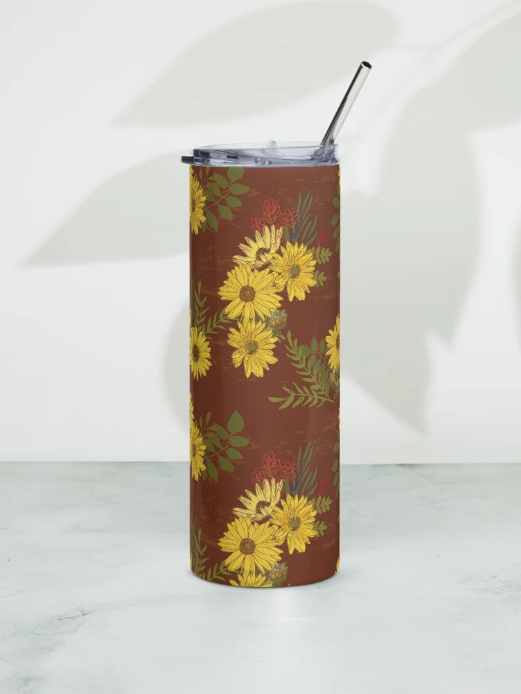 Helianthus Sunfllower 20-ounce Stainless Steel Tumbler with Straw - Red product image (1)