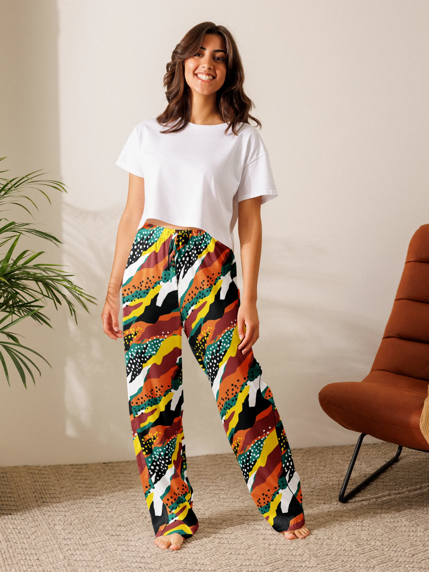 Terracotta & Teal Abstract Safari Pattern | Vibrant All-Over Print Women's Pajama Pants product image (9)