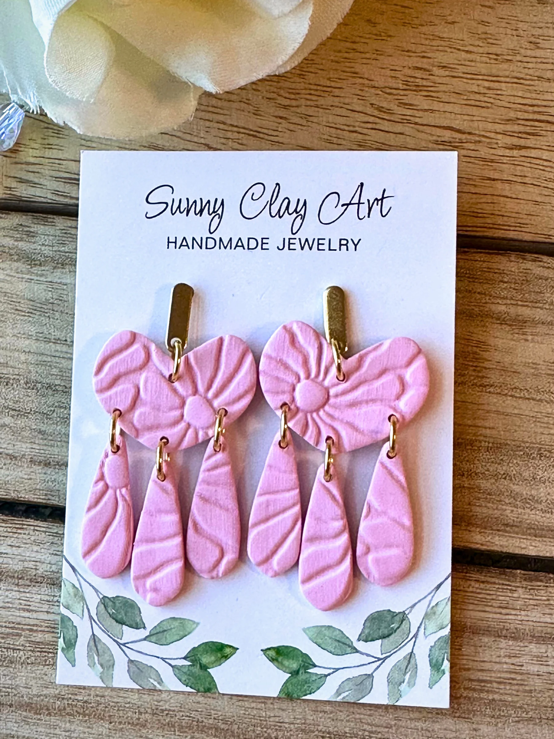 Textured Heart Drop Earrings – Handmade Clay Statement Dangles product image (3)