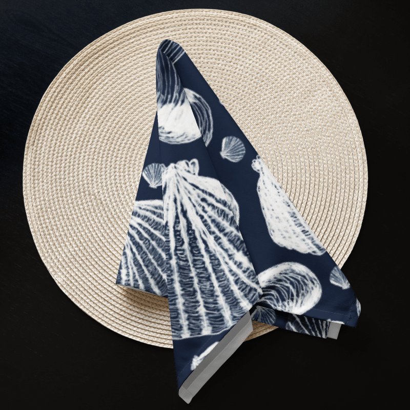 New England Tidal Treasures | Seashell Napkin Set | Monique Faella Designs™ | White on Dark Blue product image (6)