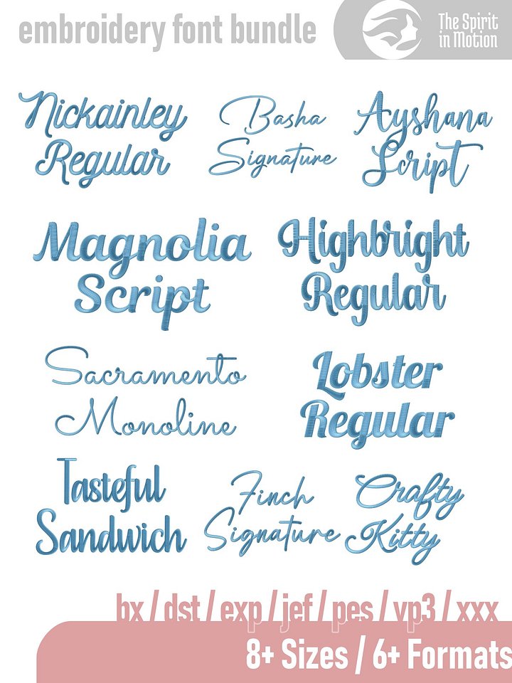 Script Embroidery Font Bundle #2: 10 Hand-digitized Script Fonts | PES, BX, DST product image (1)