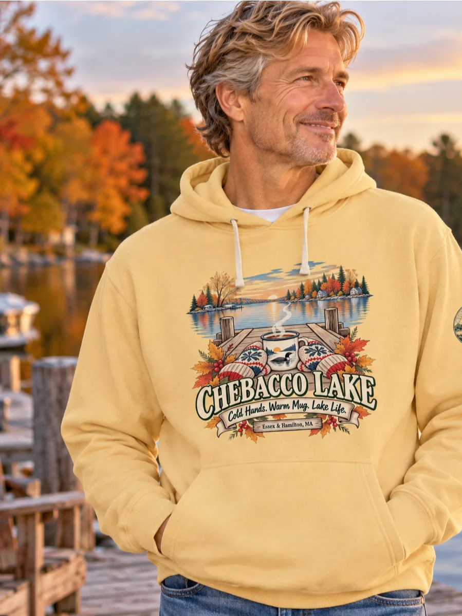 Cold Hands, Warm Mug, Lake Life – Chebacco Lake Vintage Hoodie