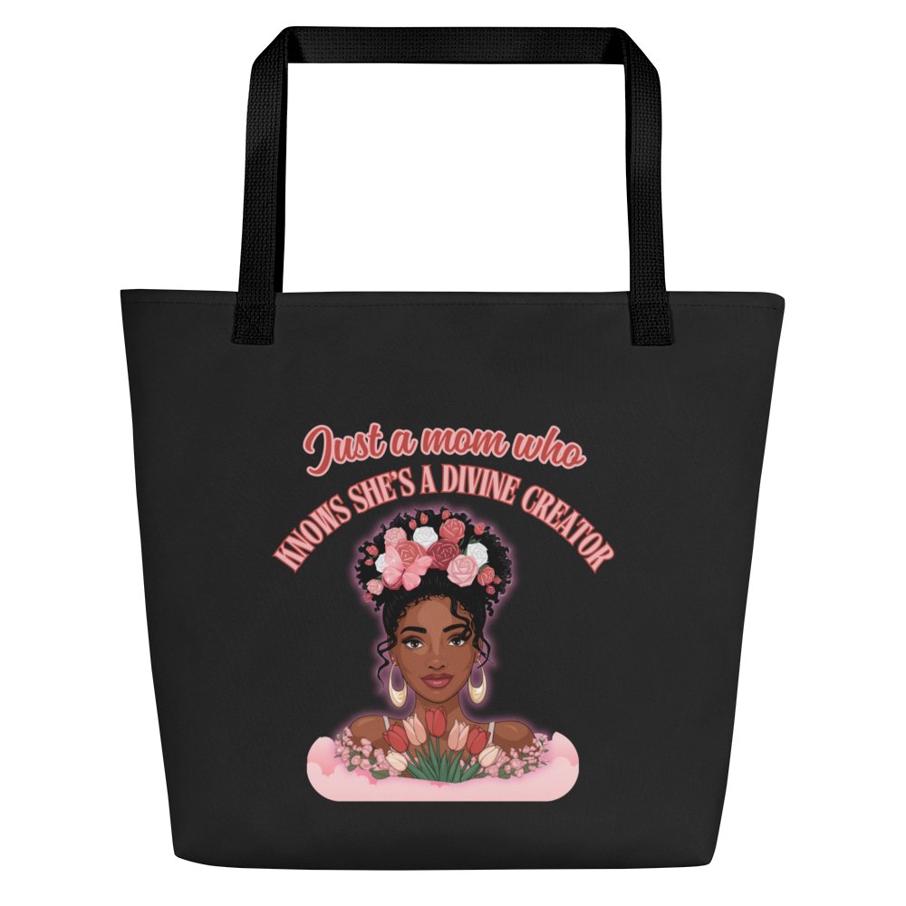 Just a Mom Who Knows She’s a Divine Creator Large Tote Bag | AOP Custom Tote w/ Pocket | Stylish Mom Bag | Everyday Carry | Gift for Mom product image (3)