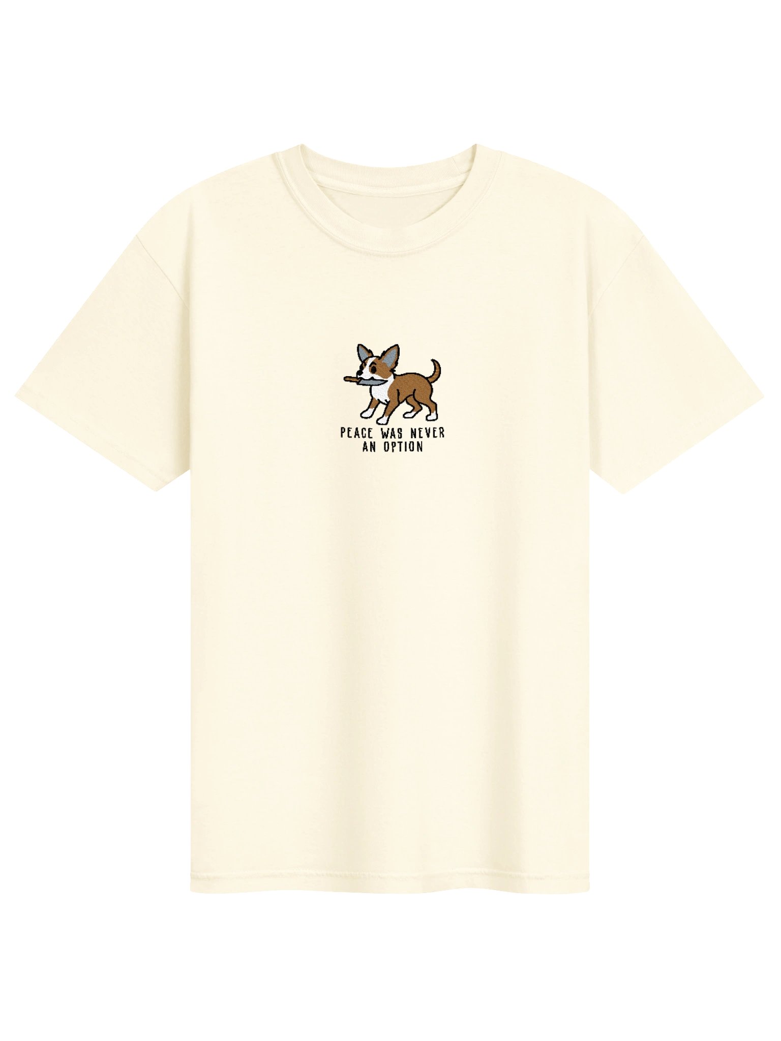 Peace Was Never an Option Funny Chibi-Style Embroidered T-Shirt for Chihuahua(Tan) Owners product image (109)