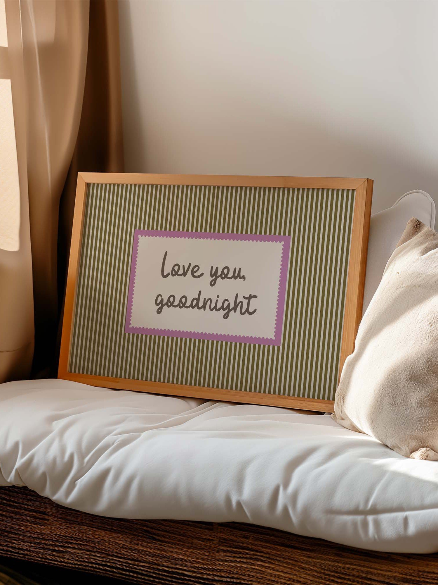 Love You Goodnight Print, Retro Striped Wall Art, Handwritten Quote Poster, Neutral Bedroom Nursery Decor, Horizontal Digital Download product image (8)