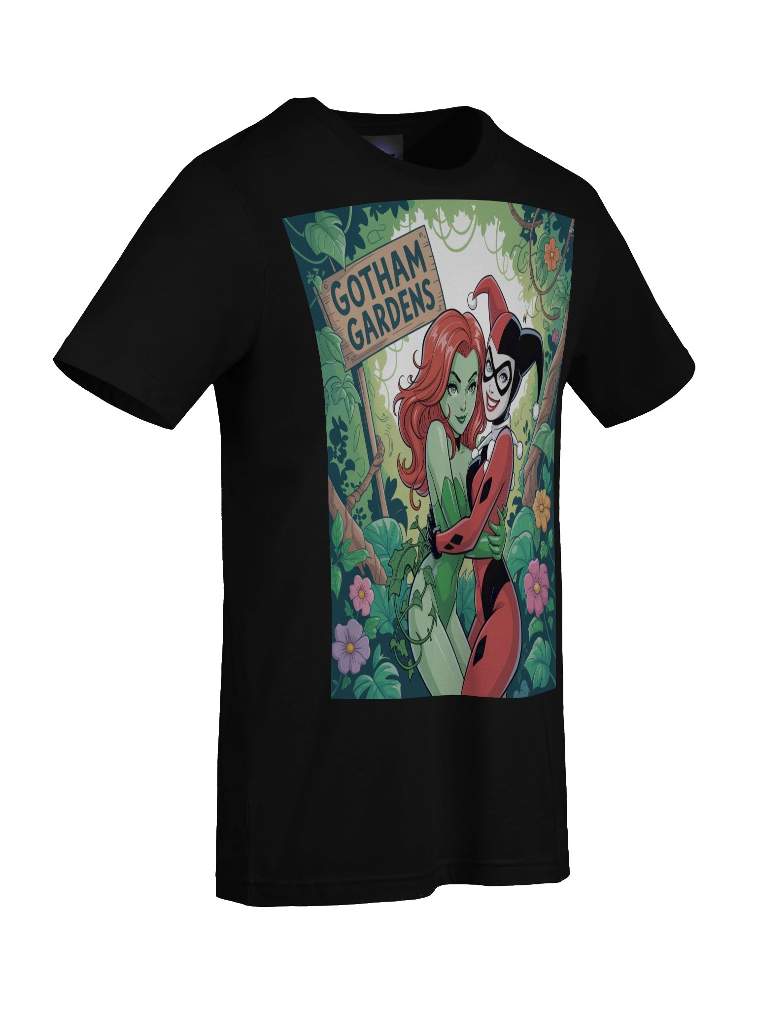 Gotham Gardens Embrace: Poison Ivy and Harley Quinn's Verdant Vines Graphic Tee product image (9)