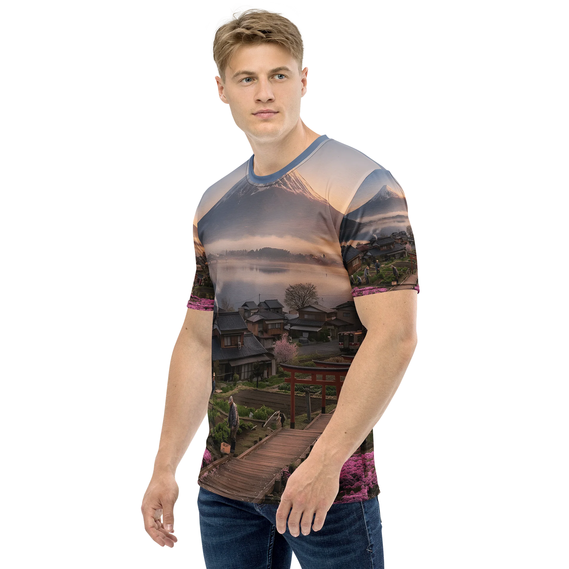 Mount Fuji Village Pink Moss Men’s Crew Neck T-Shirt product image (5)