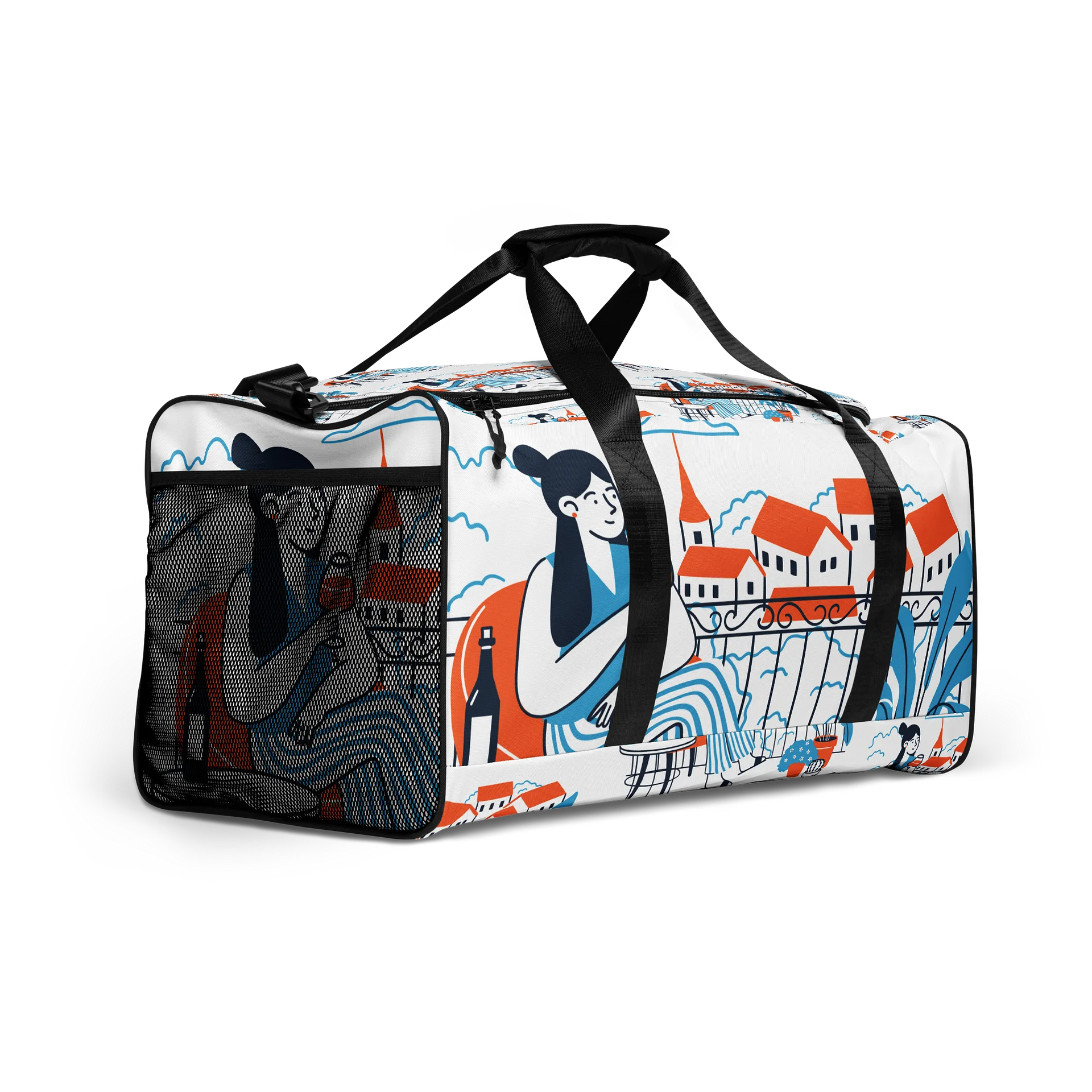 Mediterranean-Inspired Illustrated Duffle Bag product image (2)