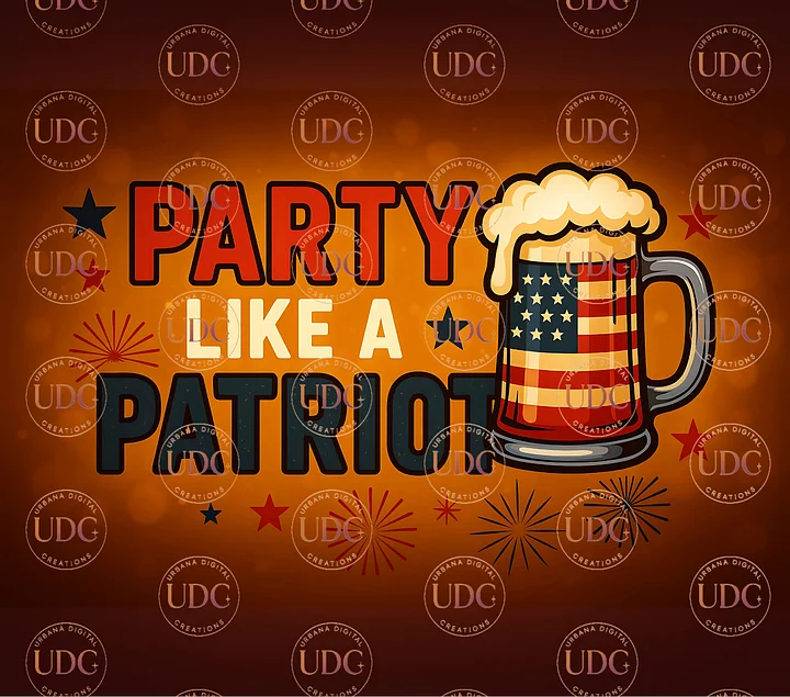 4th of July Tumbler Wrap - Party Like a Patriot 20oz Sublimation PNG | Independence Day Beer Mug Tumbler Design | Digital Download product image (1)