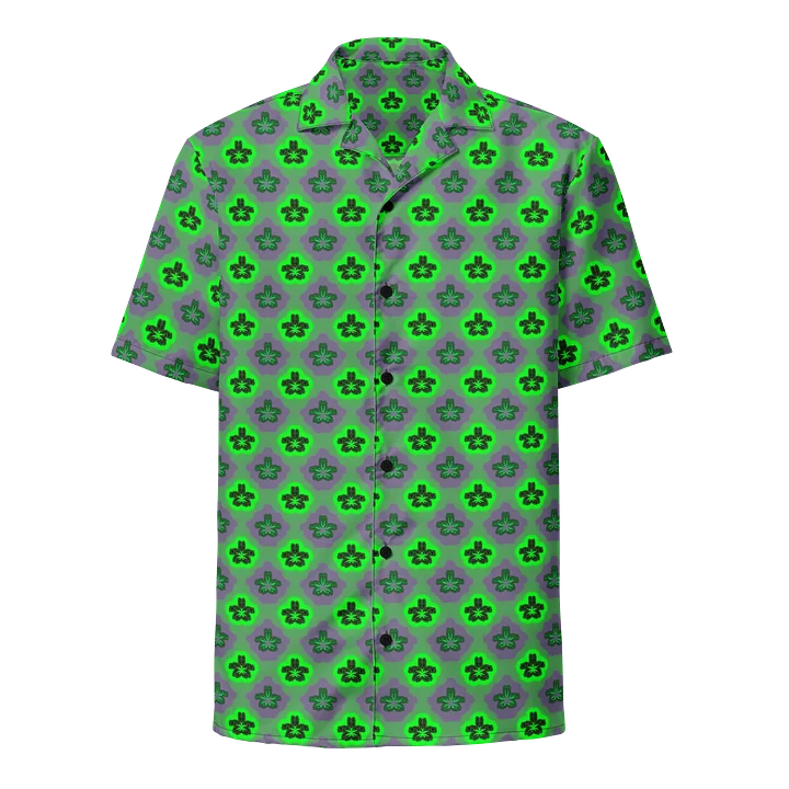 Neon Green Purple Cannabis Button-Down Unisex Shirt, Weird Weed Leaf Art 420 Festival Fashion product image (1)
