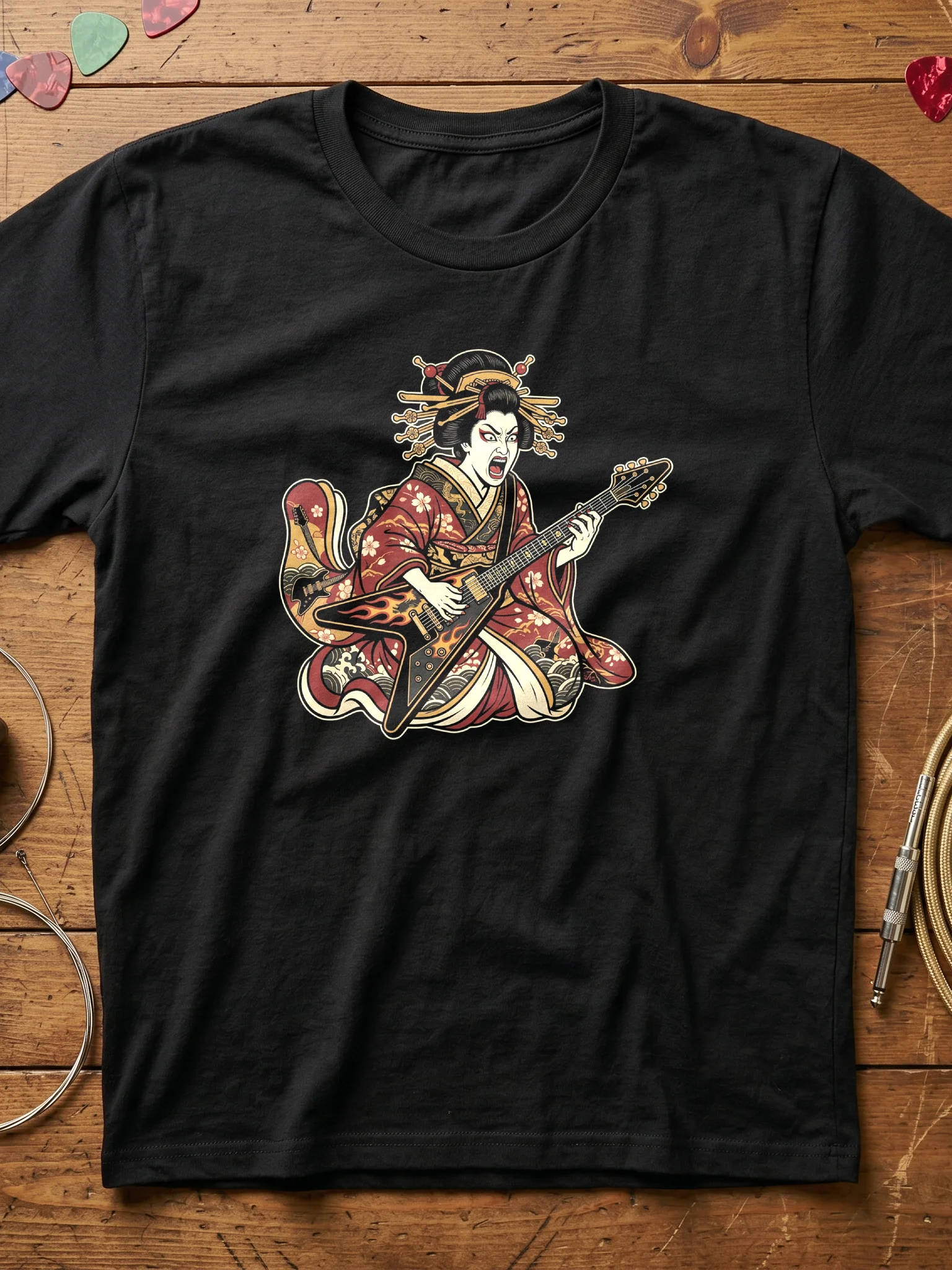 Geisha Shredder Guitar T-Shirt | Perfectly Composed Guitar Shirt for Men and Women product image (1)