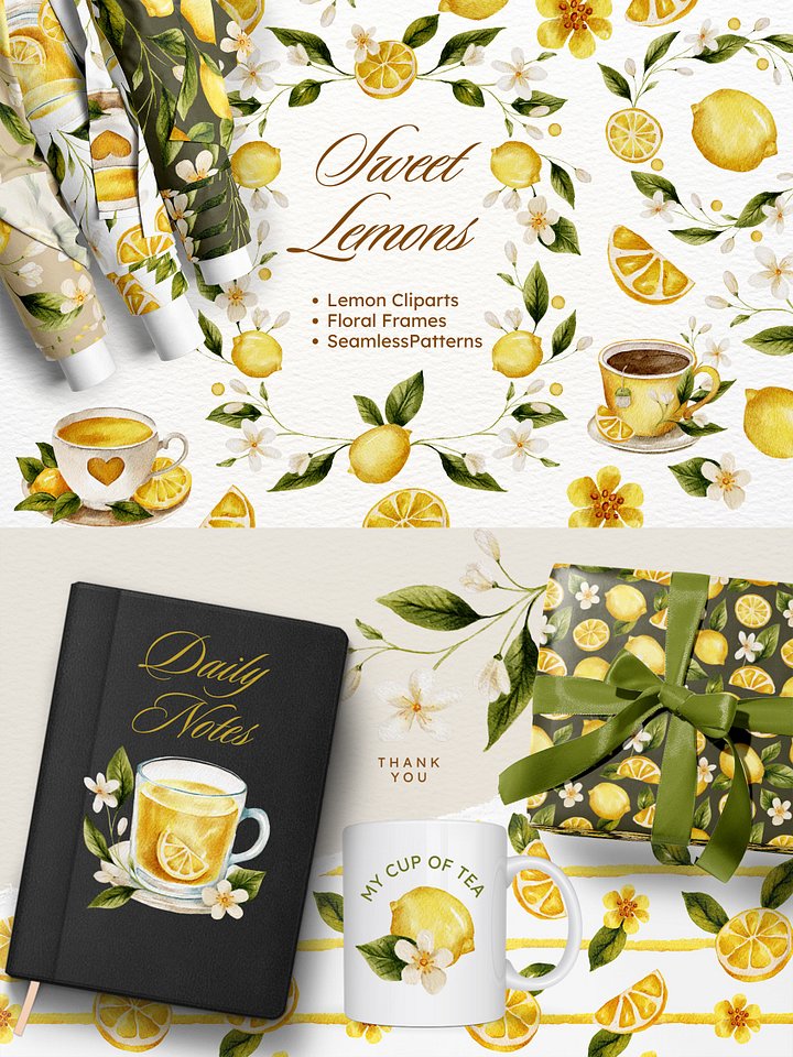 Lemon Watercolor Floral Bundle product image (1)