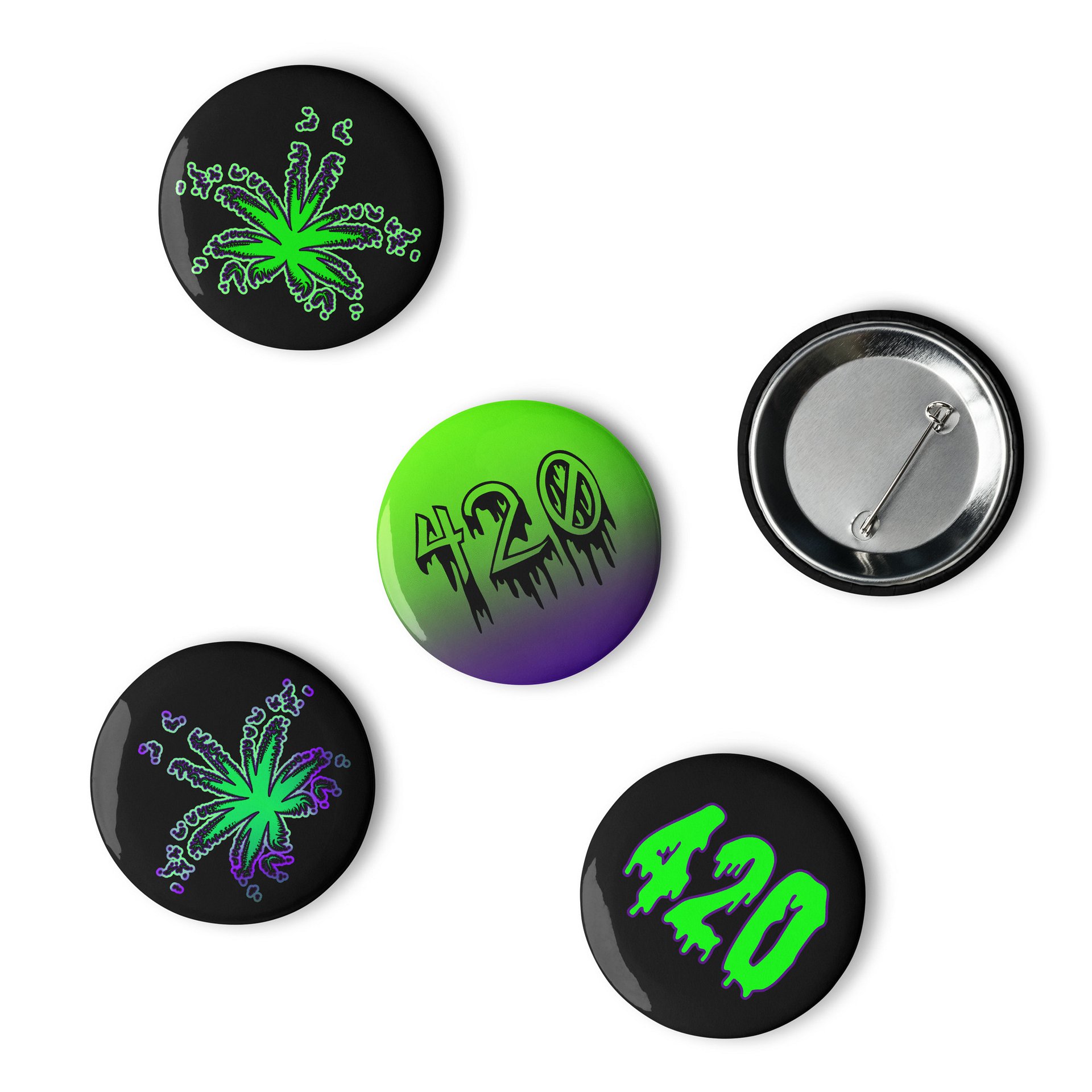 420 Green Purple Pot Leaf Pins, Creepy Cannabis Pin Button Set, Weed Lover Stoner Accessories product image (5)