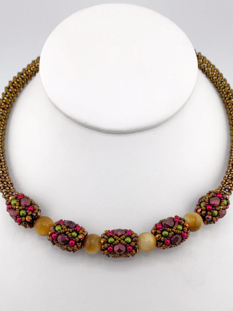 Tubular Chenille, Tigers Eye, and Beaded Bead Memory Wire Necklace product image (1)