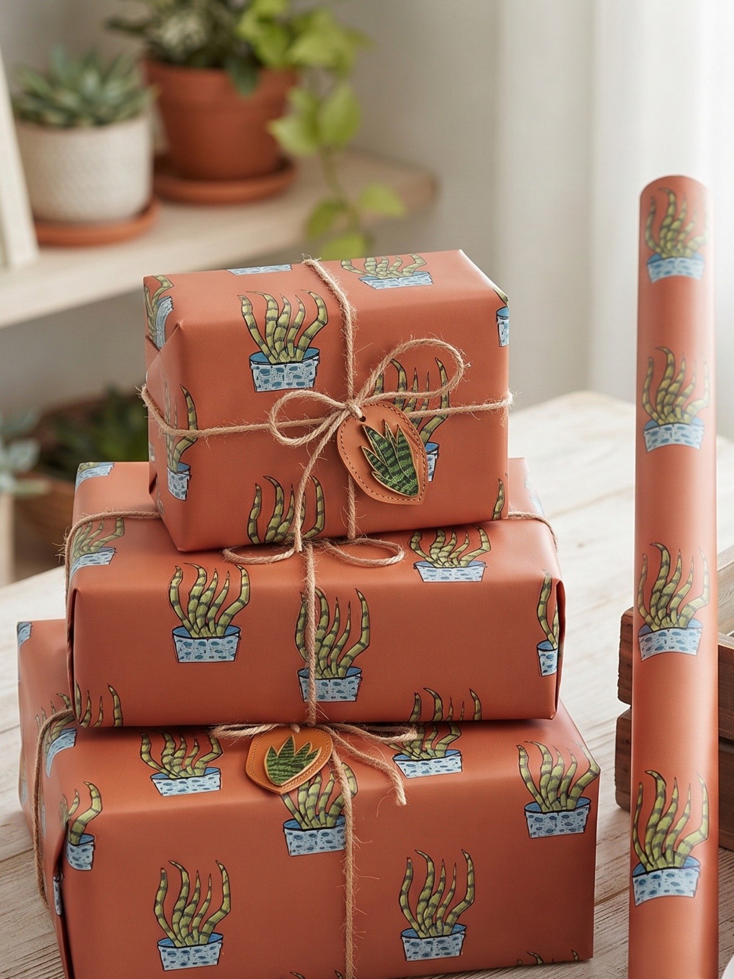 Snake Plant Botanical Classic Illustrated Gift Wrap, Matte or Glossy Finish product image (1)