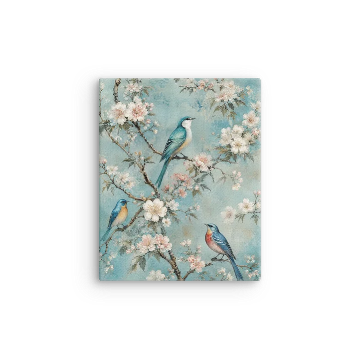 Elegant Chinoiserie Birds & Blossoms Thin Canvas Art Print - Antique Floral Wall Decor product image (1)