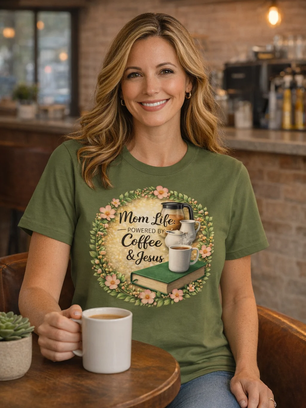 Mom Life: Powered by Coffee & Jesus Floral T-Shirt product image (1)