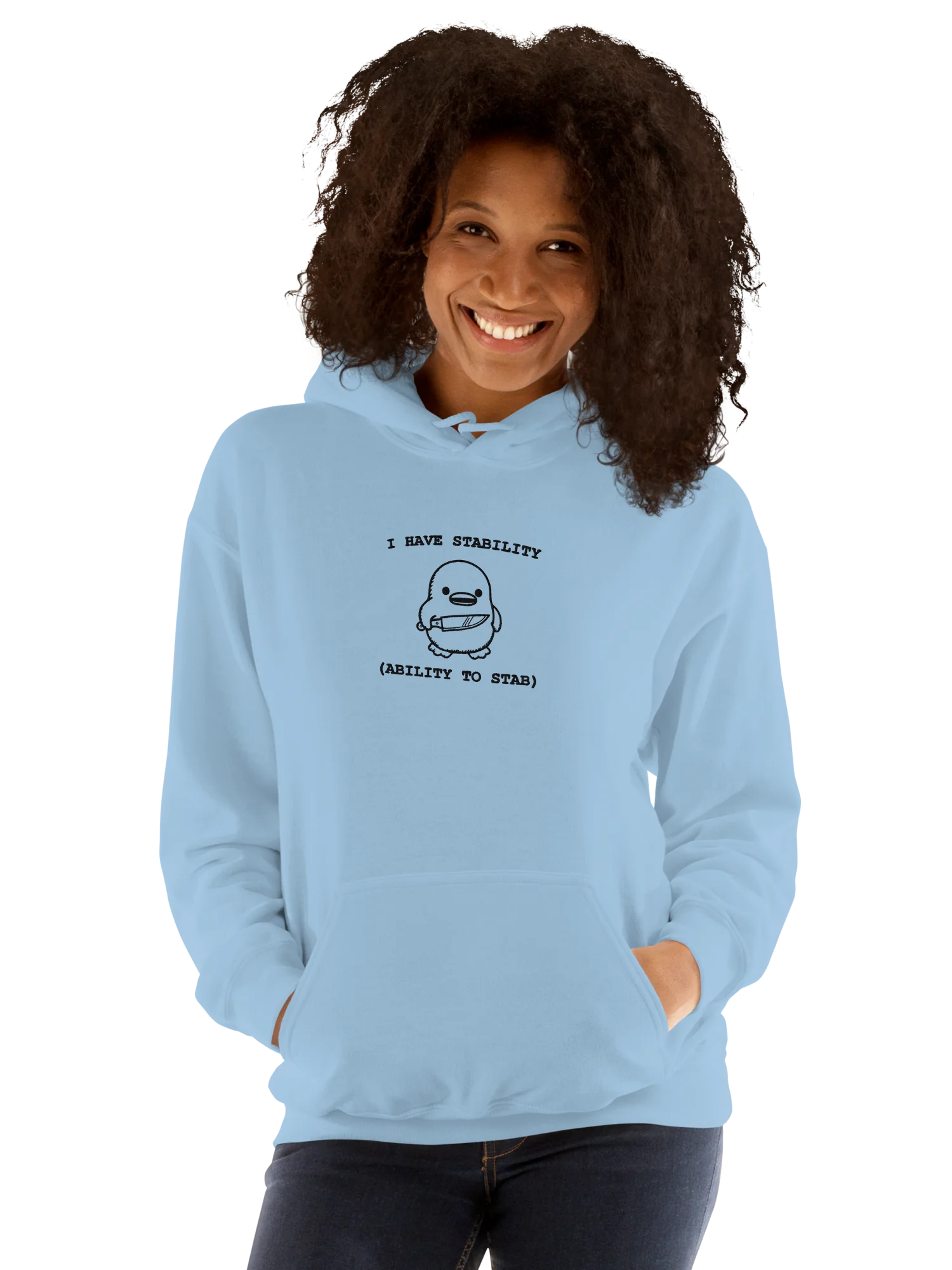 I Have Stability Embroidered Hoodie – Funny Penguin Dark Humor product image (5)