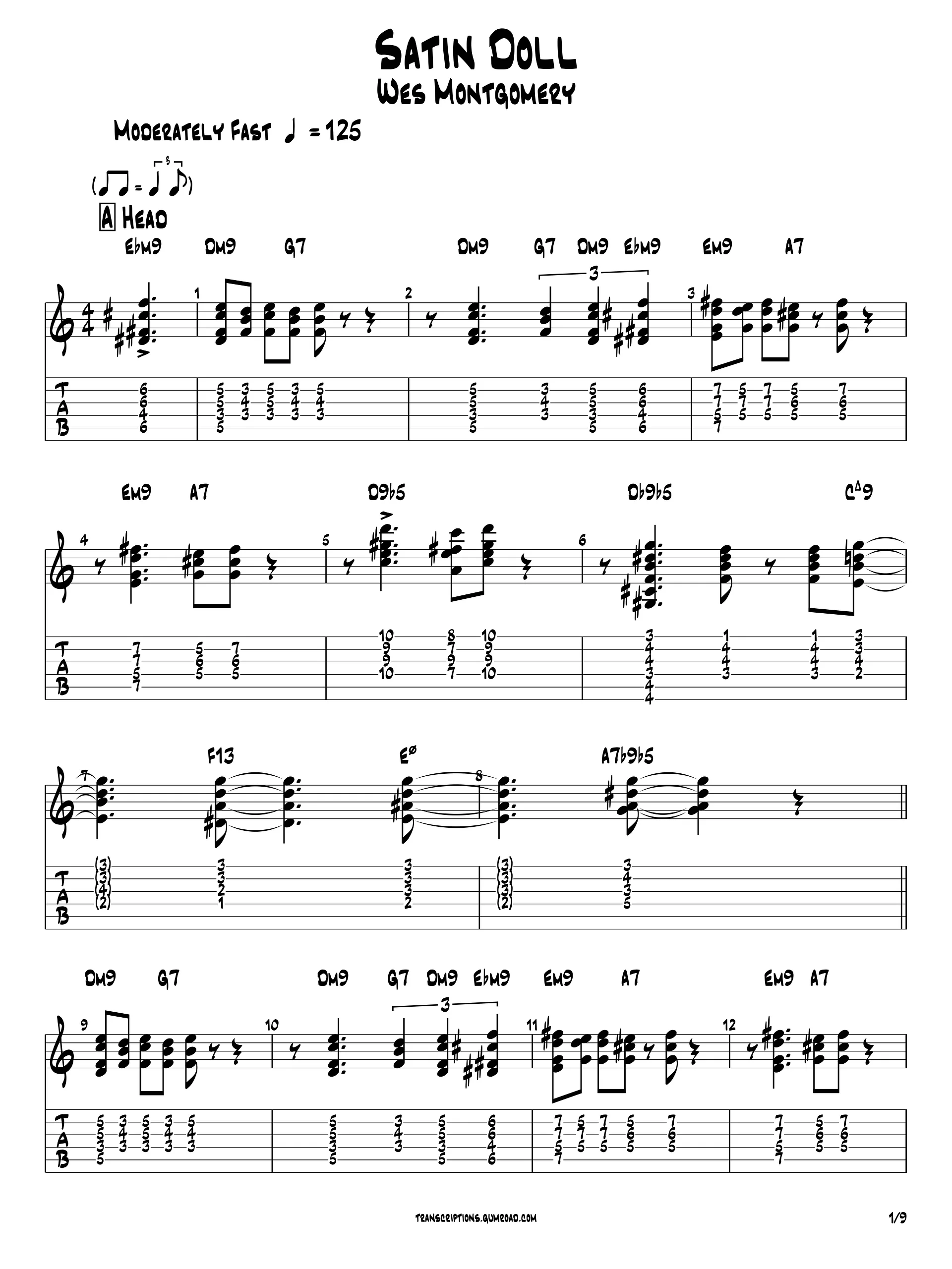 Wes Montgomery - Satin Doll Guitar Transcription | PDF product image (2)
