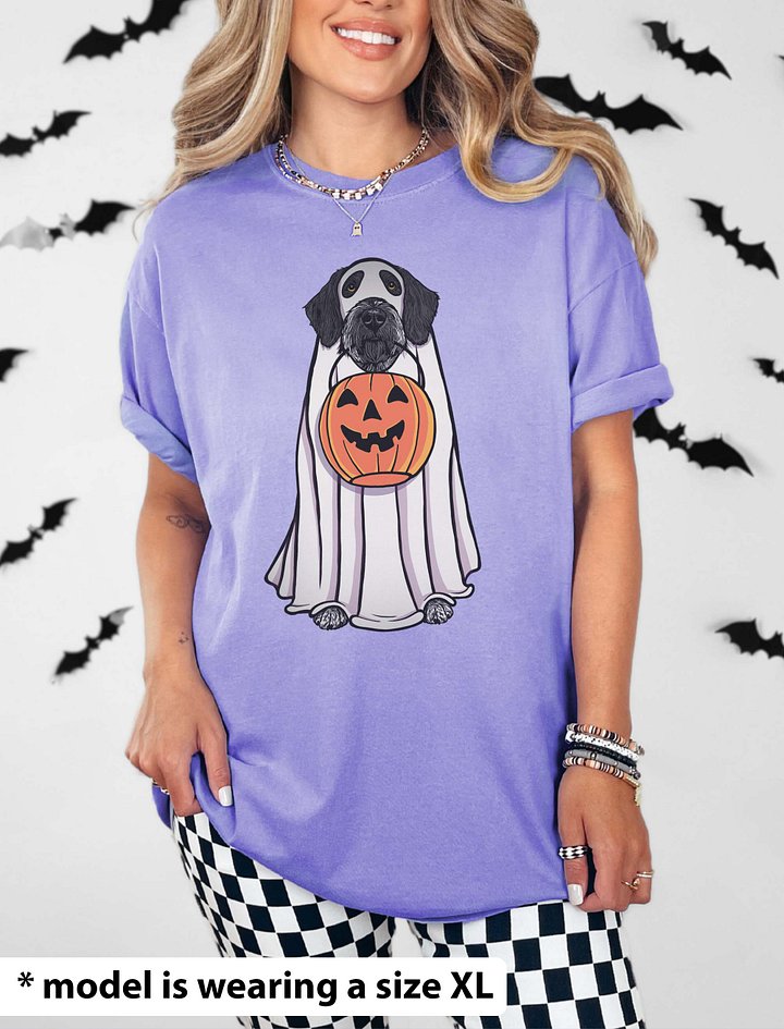 Funny Halloween German Wirehaired Pointer(Black) T-Shirt | Funny Dog Wearing a Ghost Costume and Holding a Pumpkin Basket product image (23)