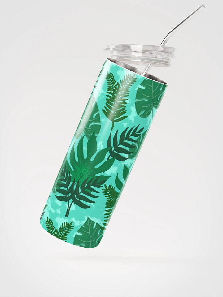 Jungle Leaves Pattern-Aqua Background Stainless Steel Tumbler product image (2)
