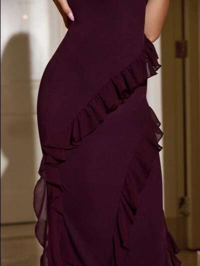 Square Neck Tassel Split-Thigh Midi Dress — Red Violet Knit Evening Dress product image (4)