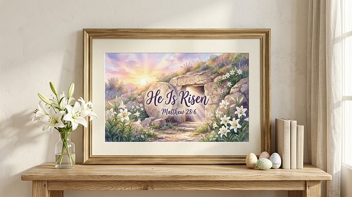 He Is Risen Matthew 28:6 Easter Christian Wall Art Home Decor Canvas product image (2)