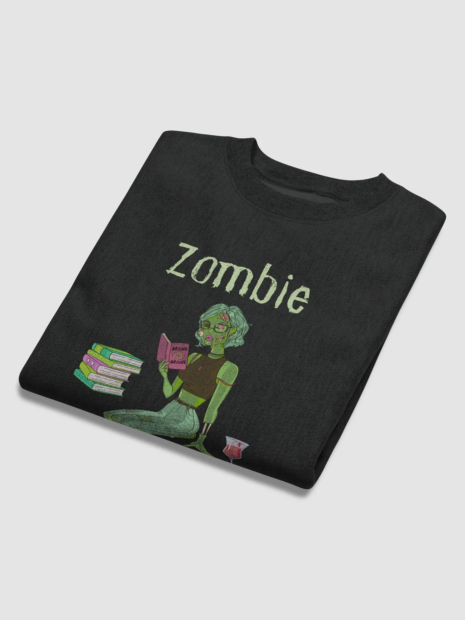 Zombie Book Lover Lady Black Sweatshirt product image (6)