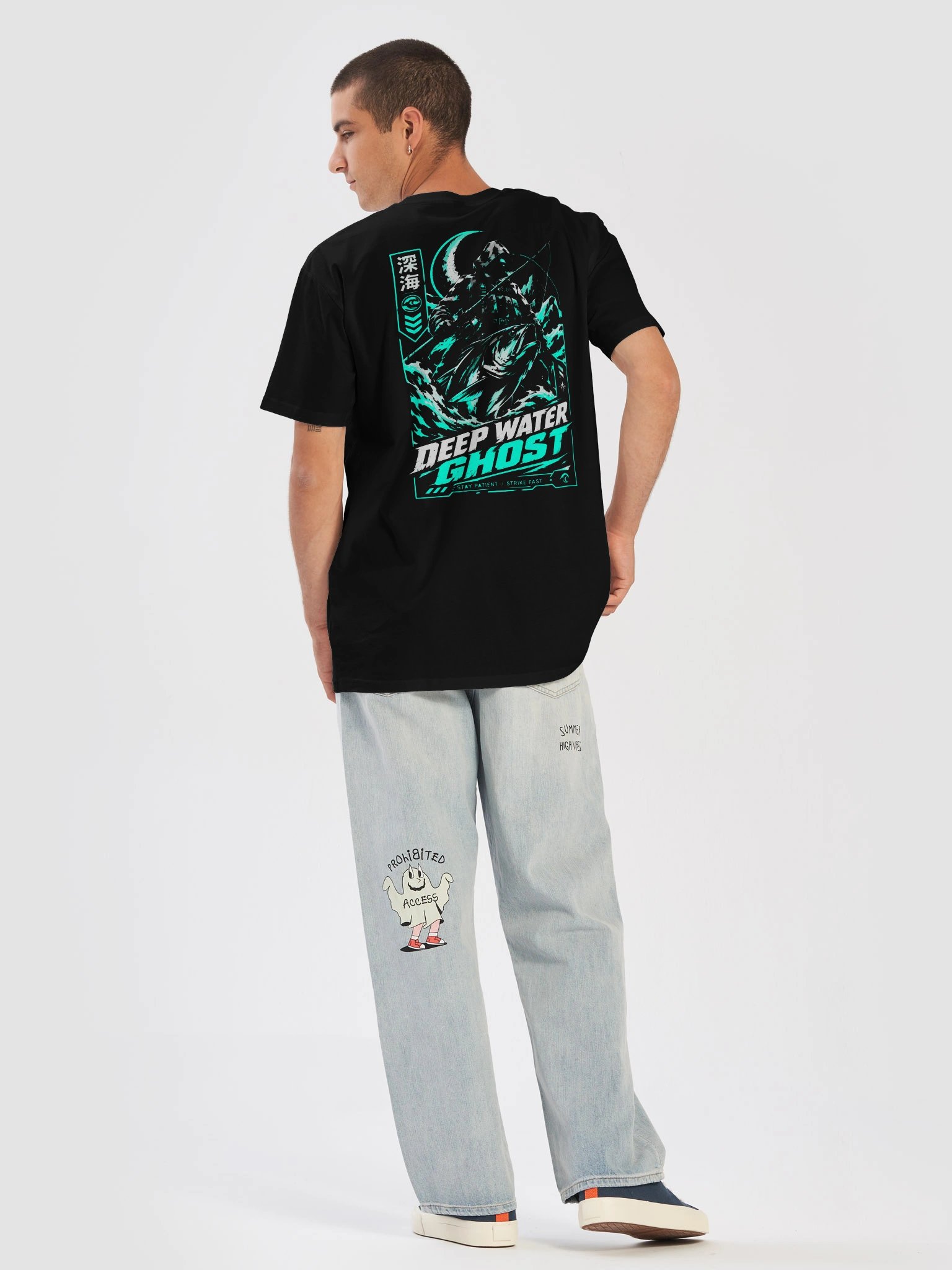 Deep Water Ghost Cyberpunk Fishing T-Shirt | Tactical Angler Back Print Tee product image (2)