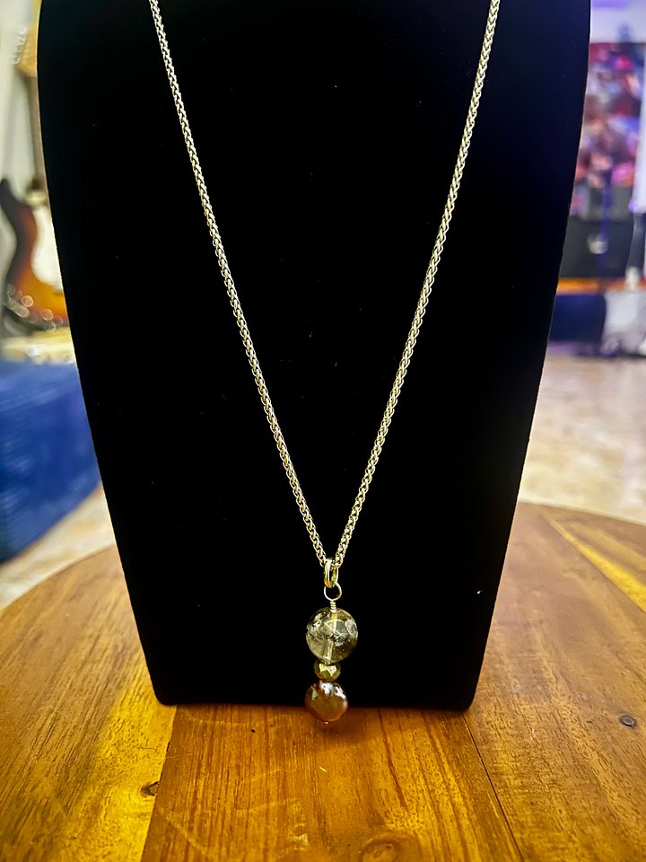 Herkimer crystal ball, Coin Pearl and Pyrite Necklace product image (1)