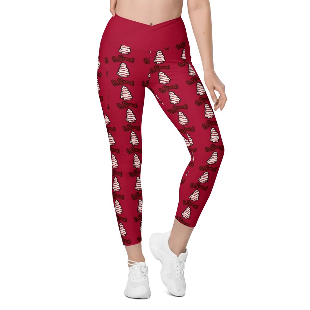 Vanilla Holiday Snack Cake All-Over Print Red Crossover Leggings with Pockets product image (1)