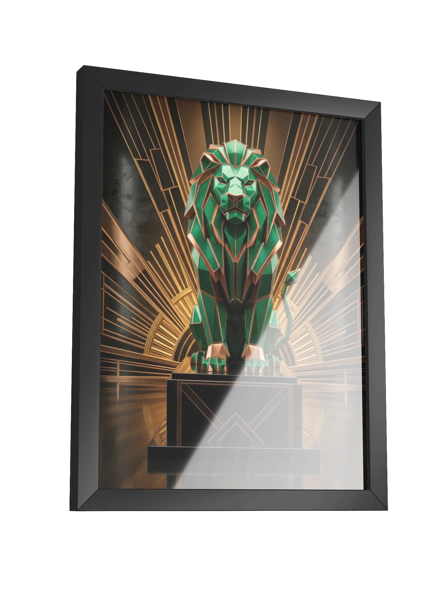 Regal Geometric Lion Canvas - Neo-Deco Emerald & Gold Wall Art product image (3)
