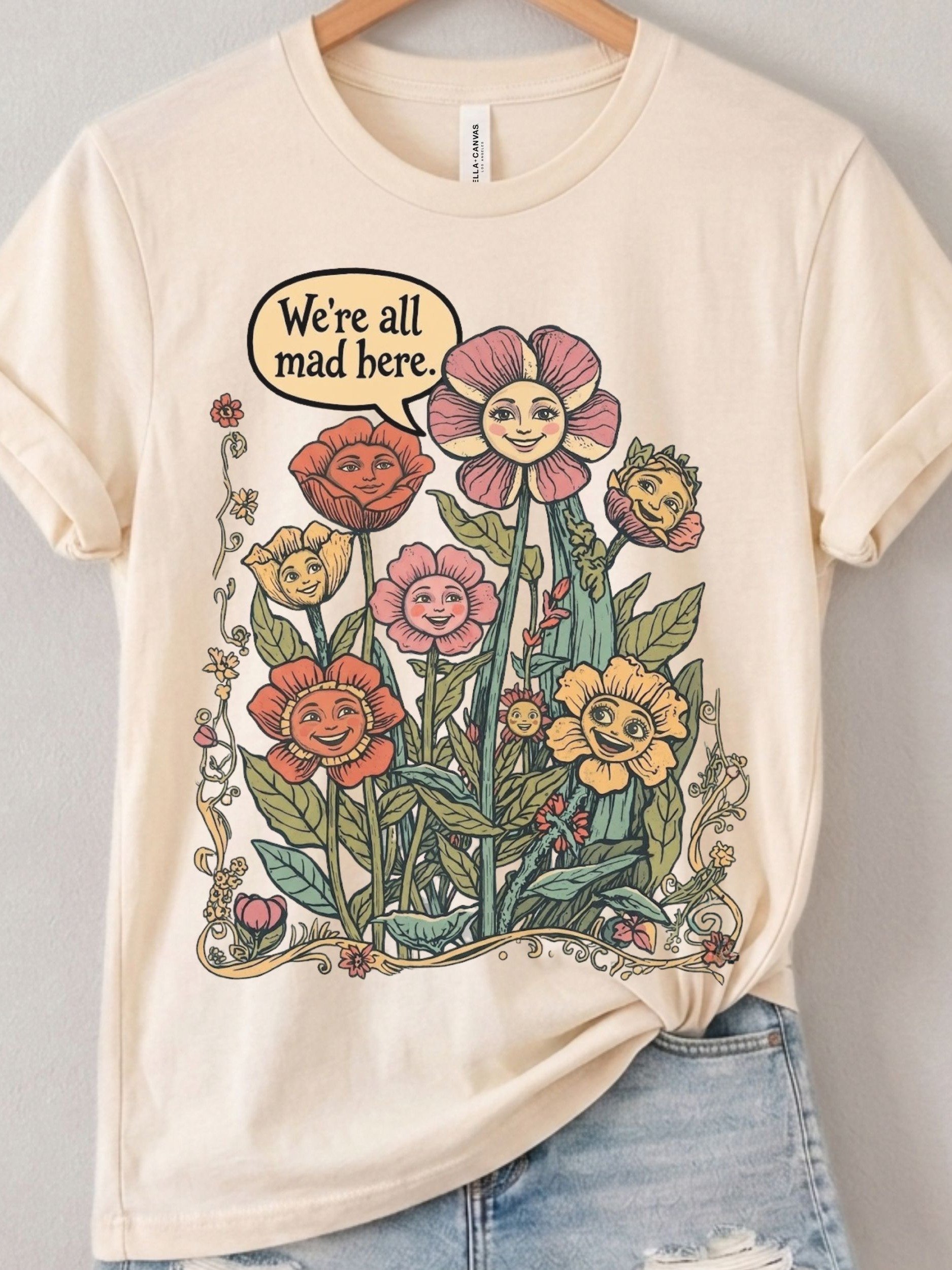 We're All Mad Here Shirt, Wonderland Floral Tee, Vintage Storybook Flowers product image (1)