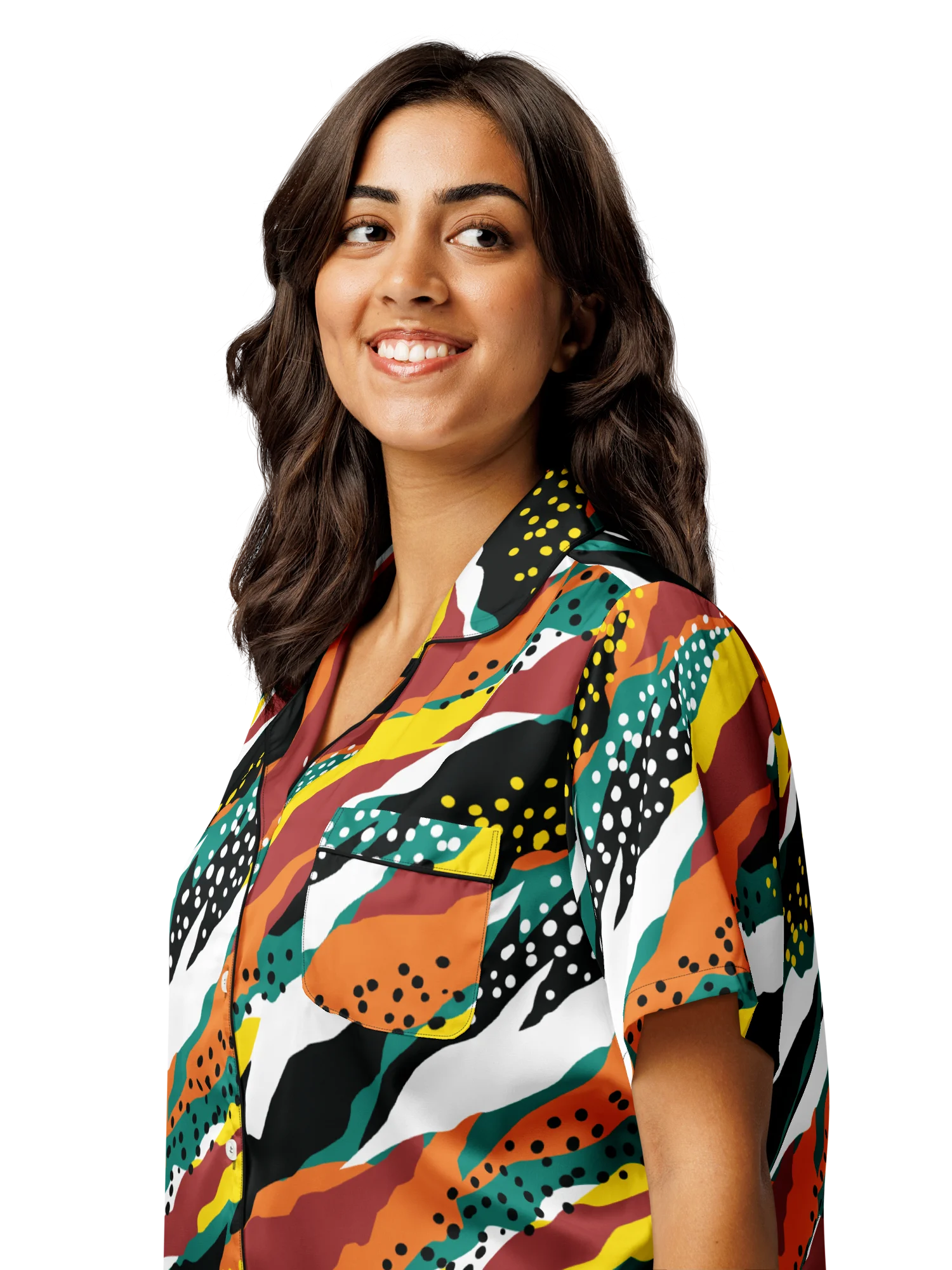 Terracotta & Teal Abstract Safari Pattern | Vibrant All-Over Print Women's Short Sleeve Pajama Top product image (5)