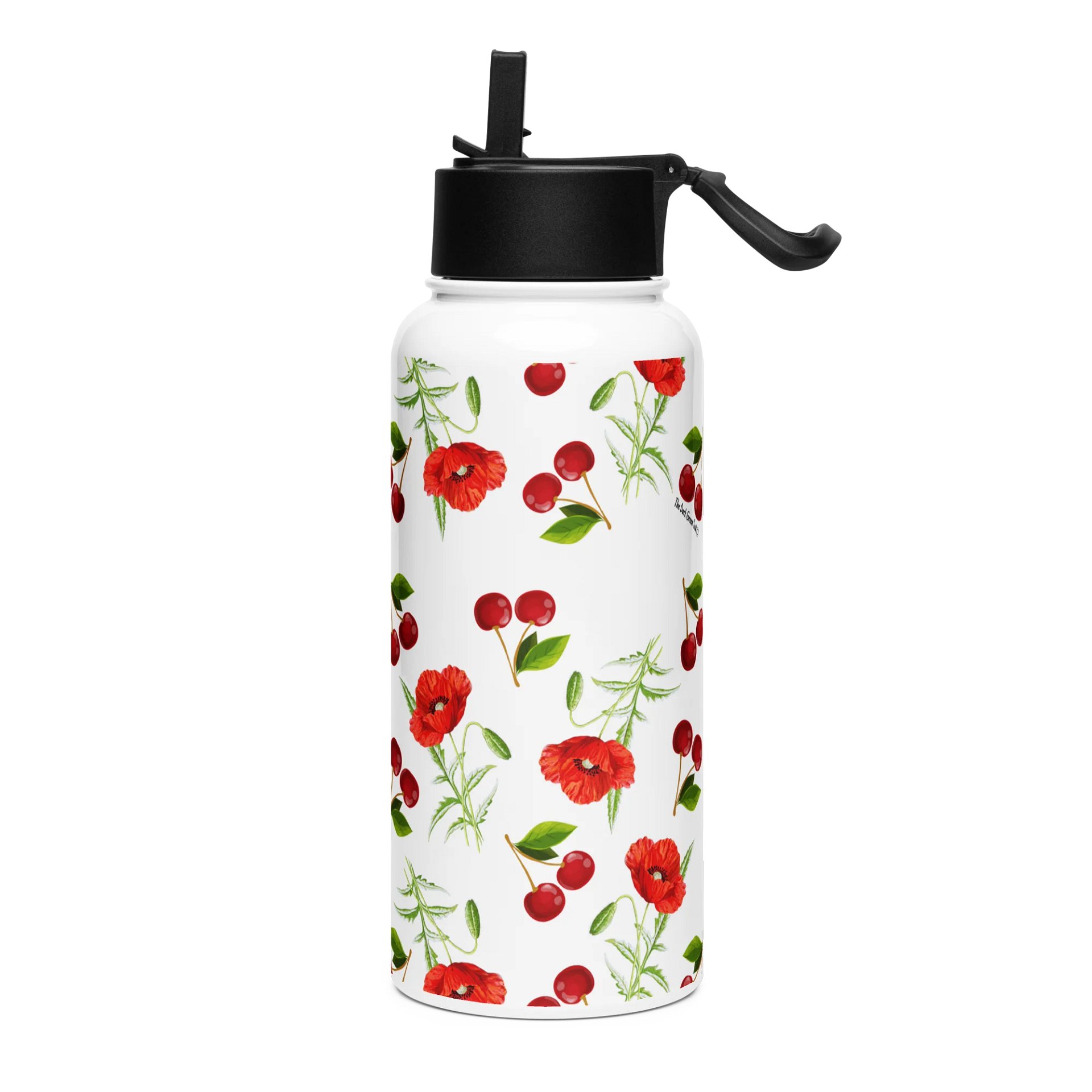 Poppies and Cherries Red and White - Stainless Steel Water Bottle product image (3)