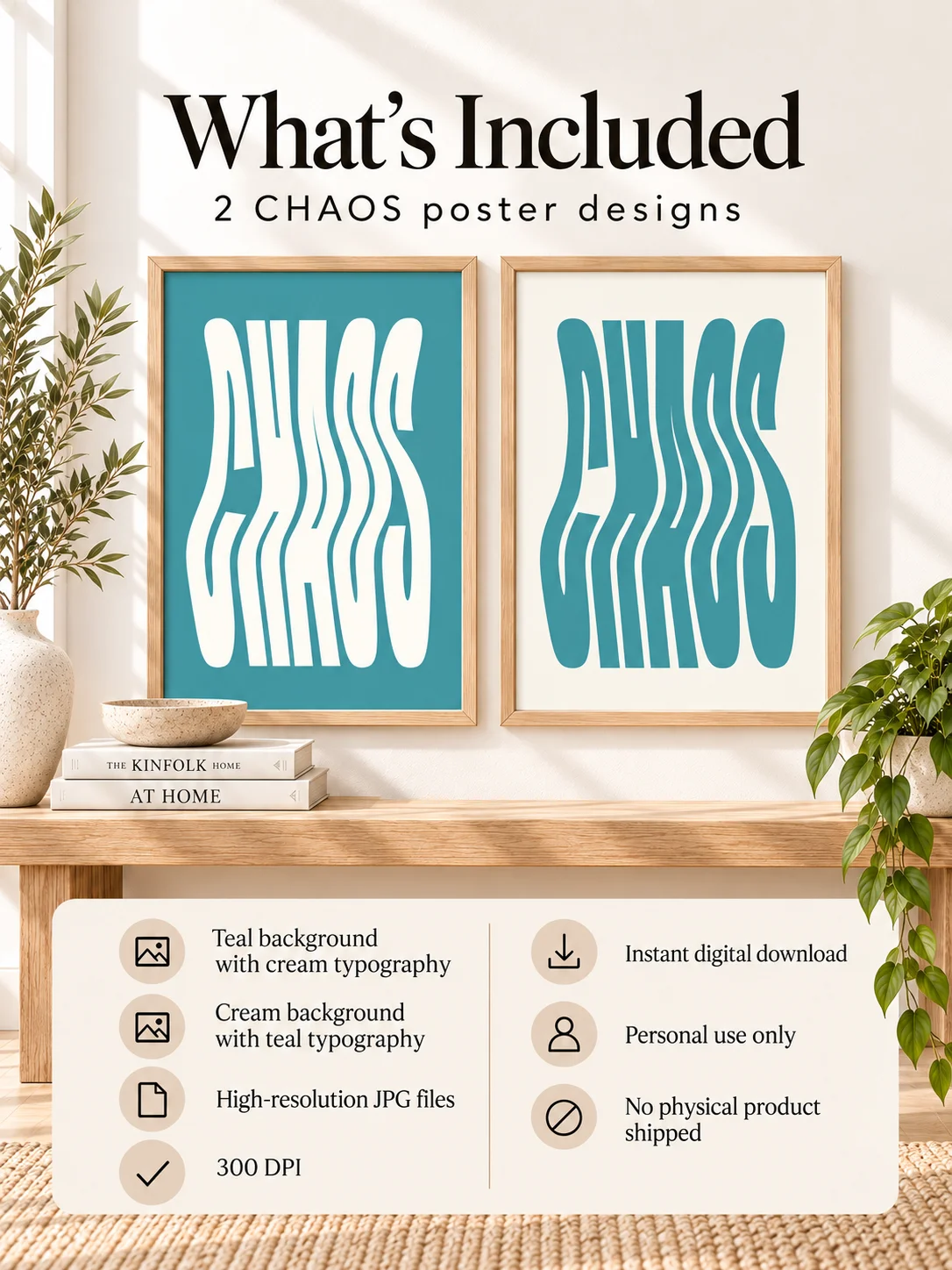 CHAOS Wavy Typography Poster Teal Printable Wall Art Retro Y2K Digital Download Abstract Statement Dorm Decor Minimalist product image (2)