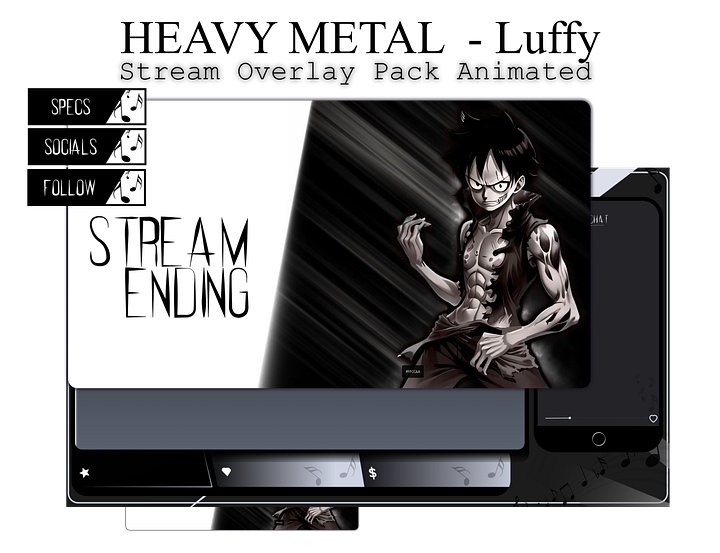Dark Anime Stream Overlay Pack, One Piece Overlay, Heavy metal twitch overlay, Dark Anime Overlay, Black white stream overlay animated product image (1)