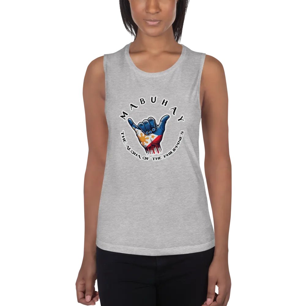 MABUHAY THE ALOHA OF THE PHILIPPINES WOMEN'S FLOWY TANK TOP - SHAKA HANG LOOSE VIBES FOR YOUR STYLE product image (2)