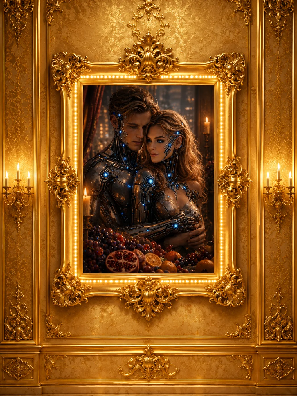 Cyberpunk Cyborg Couple Romantic Poster | Sci-Fi Neon Wall Art | Futuristic Decor product image (7)