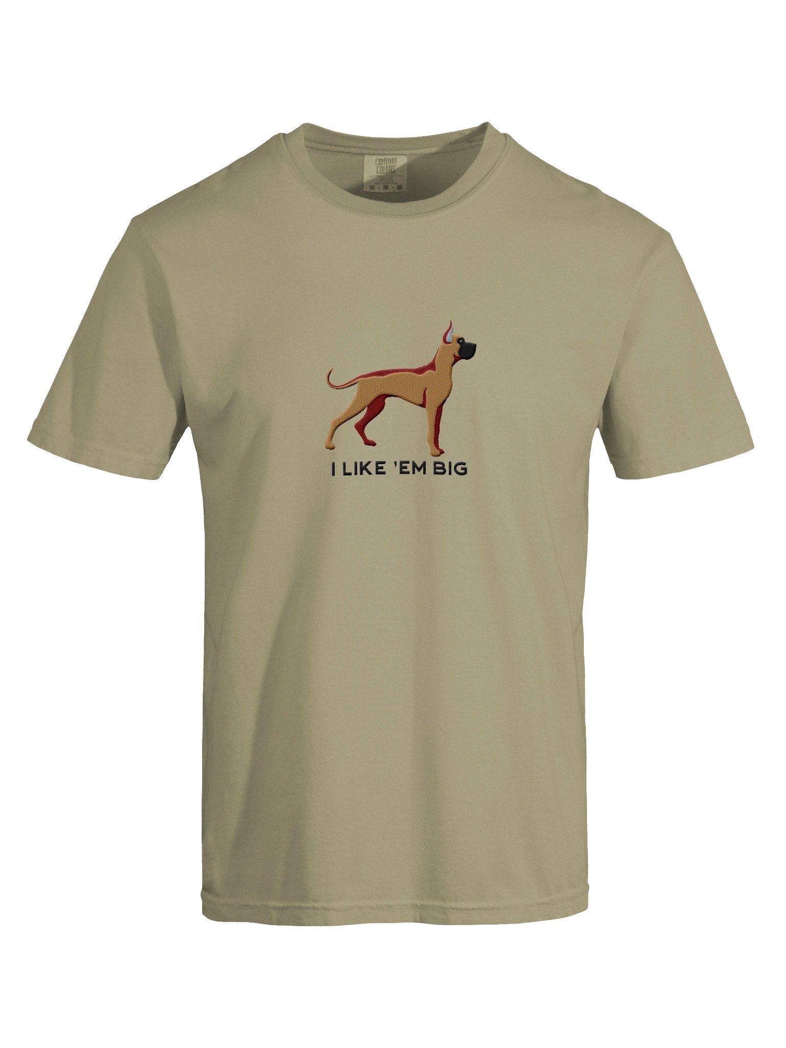 I Like 'Em Big T-Shirt(Embroidered) of a Great Dane(Tan, Black Mask & Cropped Ears) product image (10)