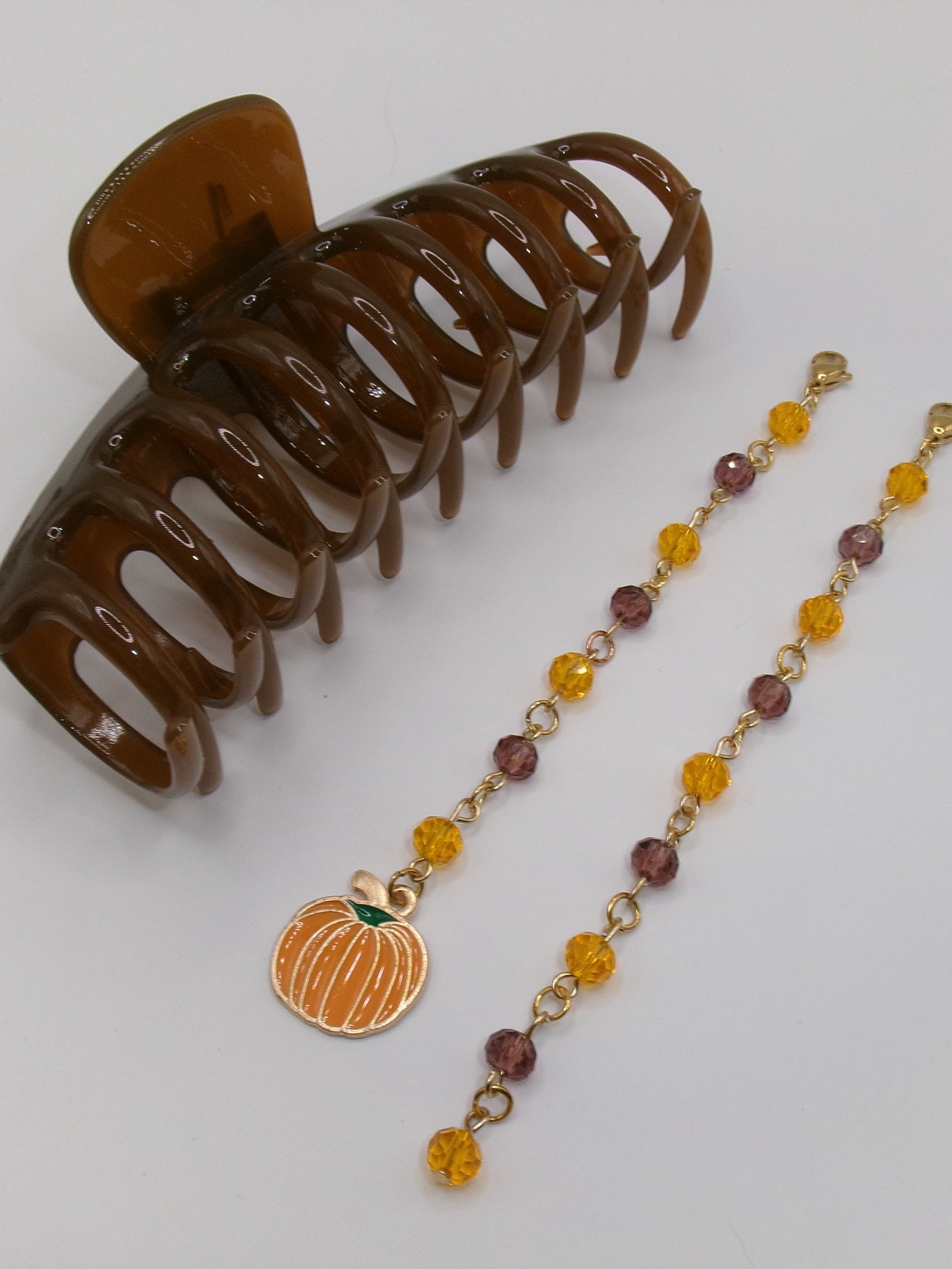 Fall Beaded Claw Clip with Pumpkin Charm product image (1)