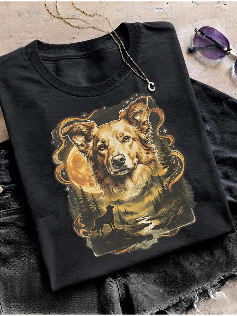 Golden Moon Dog Vintage T-Shirt product image (1)