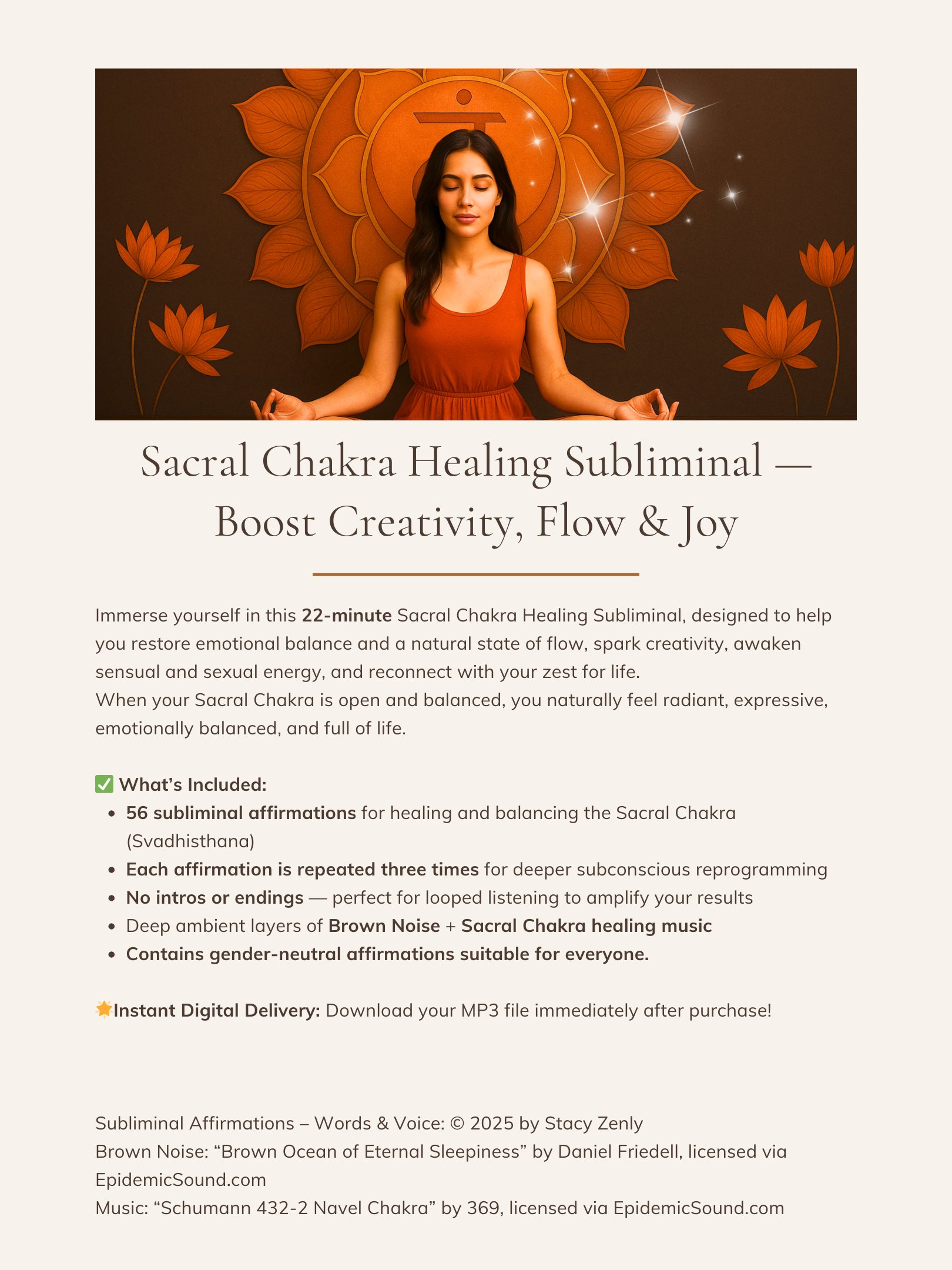 Sacral Chakra Healing Subliminal - Boost Creativity, Flow & Joy | MP3 Audio Download product image (2)
