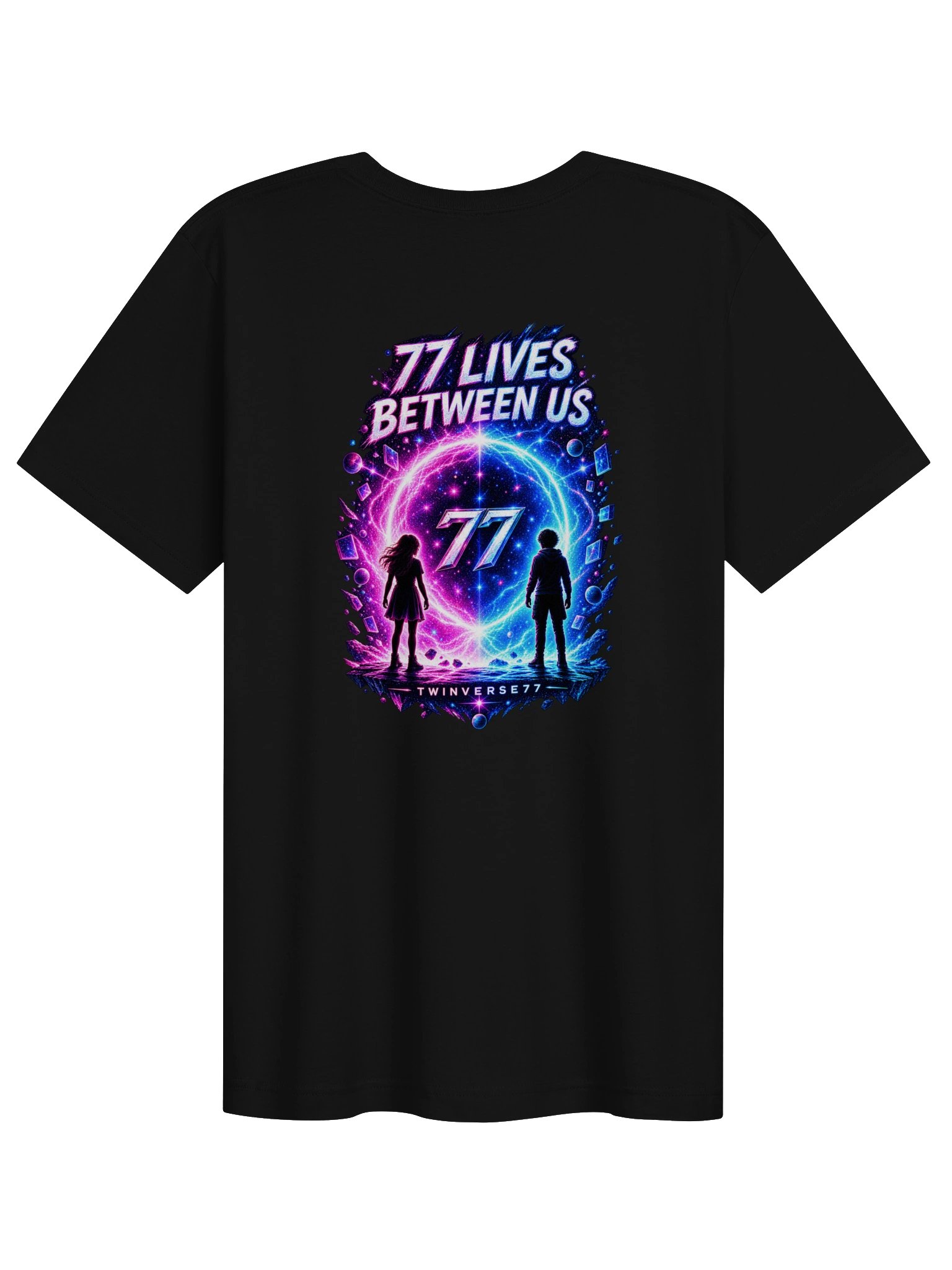 Have We Met Before? 77 Lives Between Us T-Shirt | TwinVerse77 Cyber Gamer Graphic Tee product image (2)